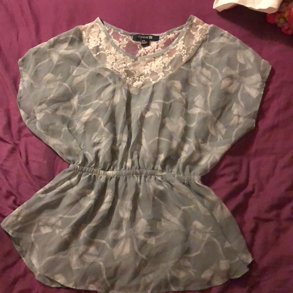 Sheer forever 21 baby blue blouse